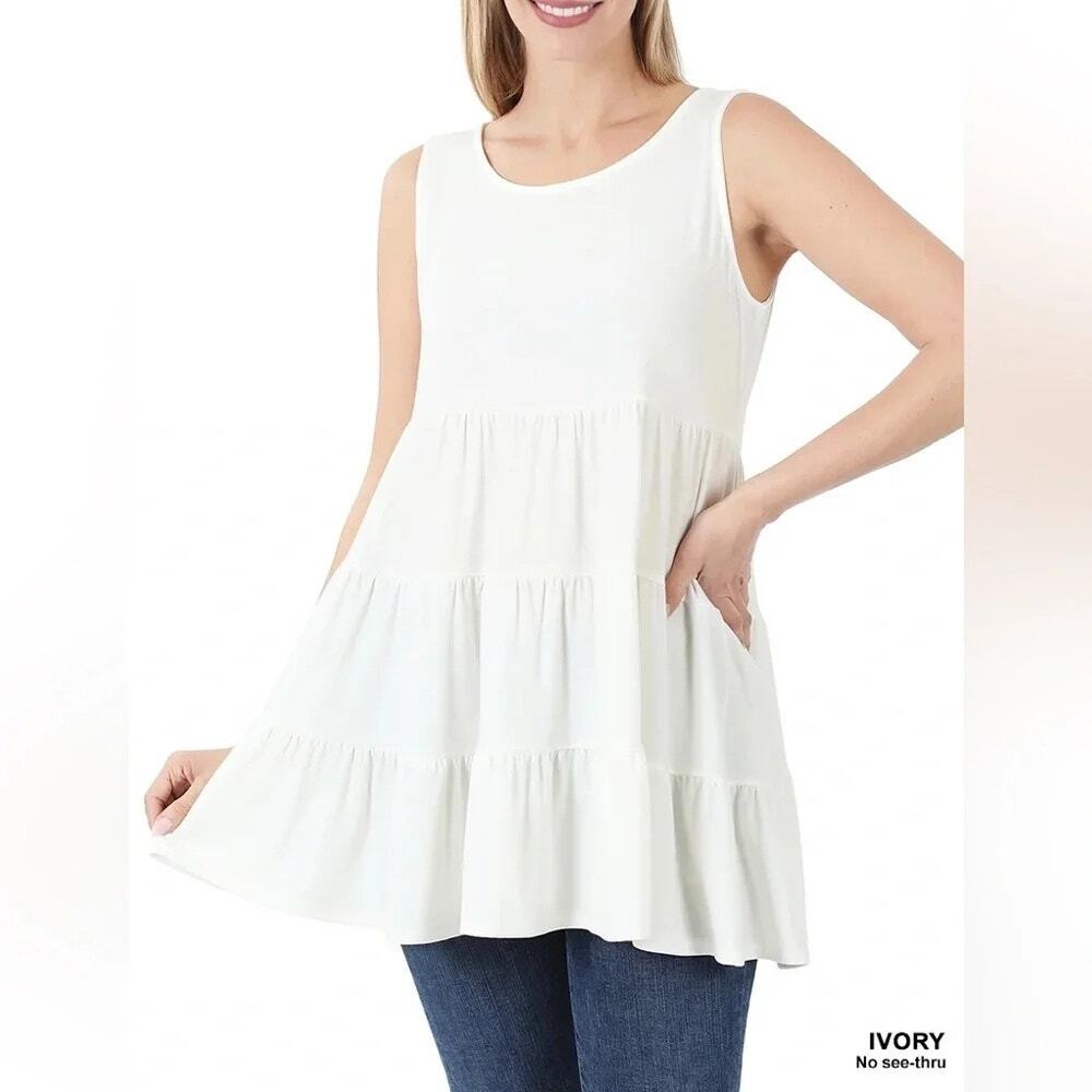 1279 - Zenana White Sleeveless Tiered Tank - XL